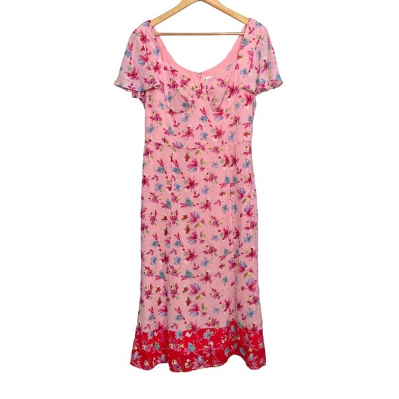 Nanette Lepore Pink Multi Floral Lined Midi Dress Sweetheart Neckline Women’s 6 - Picture 3 of 11